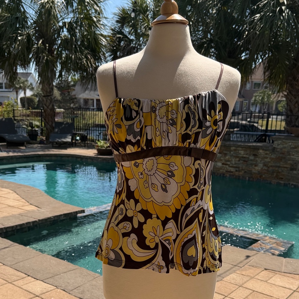 Rampage Yellow and Brown Floral Camisole